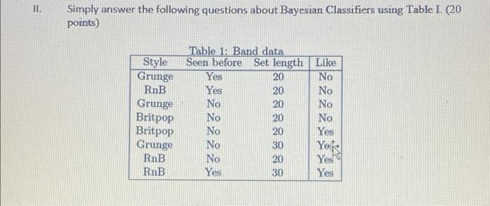 A Consider A Naive Bayes Classifier Trained On The Same Dataset From Table 1 How Would That Predict Like Given The Inp 2
