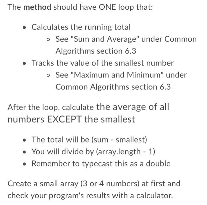 Write A Program That Contains A Method Avgwithoutsmallest The Method Should Compute The Average Of An Array Of Values 2