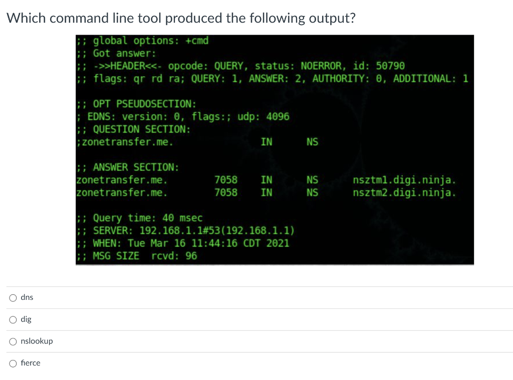 Which Command Line Tool Produced The Following Output Global Options Cmd Got Answer Header Opcode Que 1