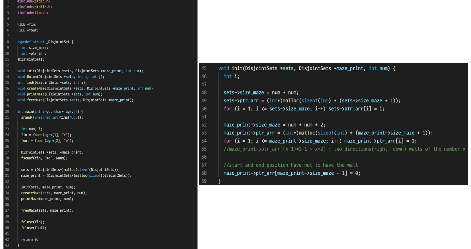 Maze Disjoint Set C Program Please Provide Comments With Your Code Use The Skeleton Code With The Answer Disjoint Se 2