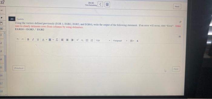 8 40 58 Time Remaining 14 2 Points Write A Matlab Code To Create The Row Vector Named Egri That Contains The Followin 11
