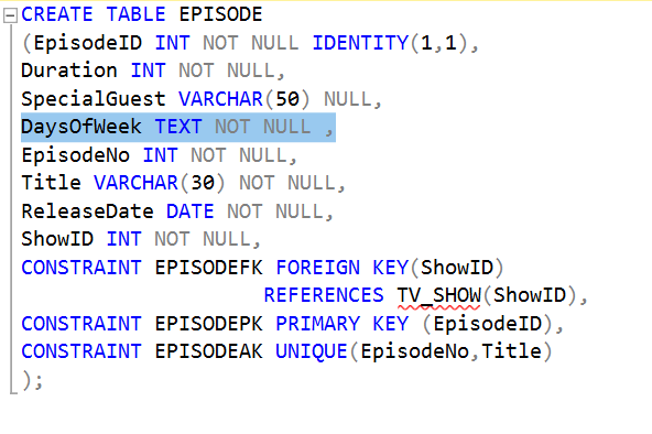 I Have To Create A Table In Microsoft Sql Server But I Don T Know How To Check If Daysofweek Field Has The Right Valu 1