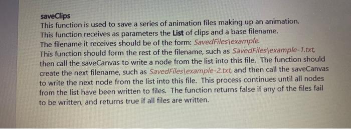145 146 147 148 149 150 Ebool Saveclips List Clips Char Filename Todo Write The Code For The Function Return 2