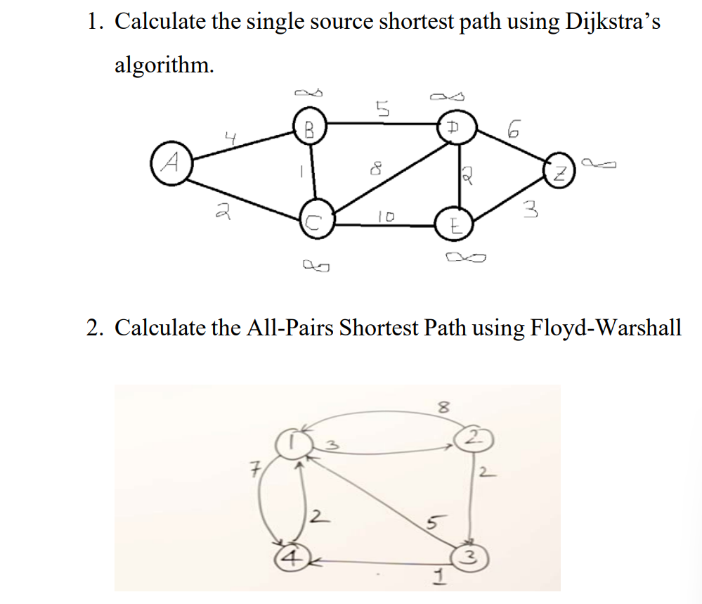 1 Calculate The Single Source Shortest Path Using Dijkstra S Algorithm 5 D 10 2 Calculate The All Pairs Shortest Path 1