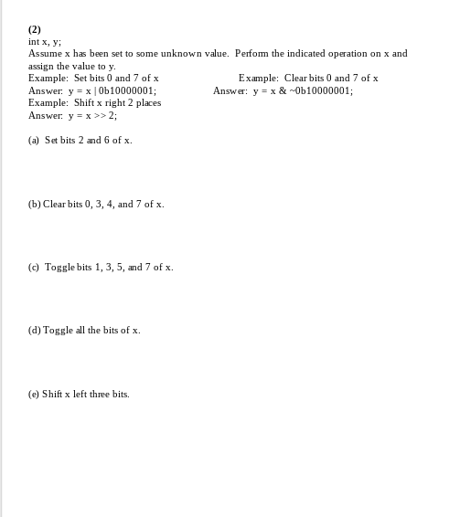 2 Int X Y Assume X Has Been Set To Some Unknown Value Perform The Indicated Operation On X And Assign The Value To 1