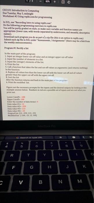 80 Csc1101 Introduction To Computing Due Tuesday May 3 Midnight Worksheet 3 Using Replit Com For Programming In D21 1