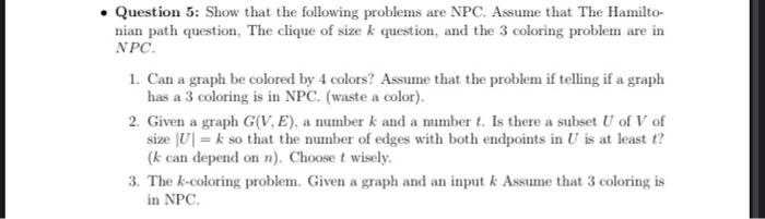 Question 5 Show That The Following Problems Are Npc Assume That The Hamilto Nian Path Question The Clique Of Size 1