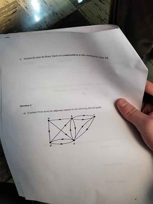 C 6 Points Re Draw The Binary Search Tree Constructed In A Ahter Deleting The Value 15 Question 2 A 5 Points W 1