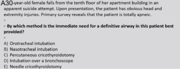 A30 Year Old Female Falls From The Tenth Floor Of Her Apartment Building In An Apparent Suicide Attempt Upon Presentati 1