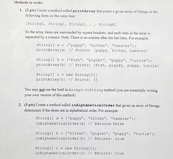 Fun With Methods Cs 221 Spring 2022 Due By 5pm On 4 29 22 In This Project You Will Be Creating Several Methods To Do 2