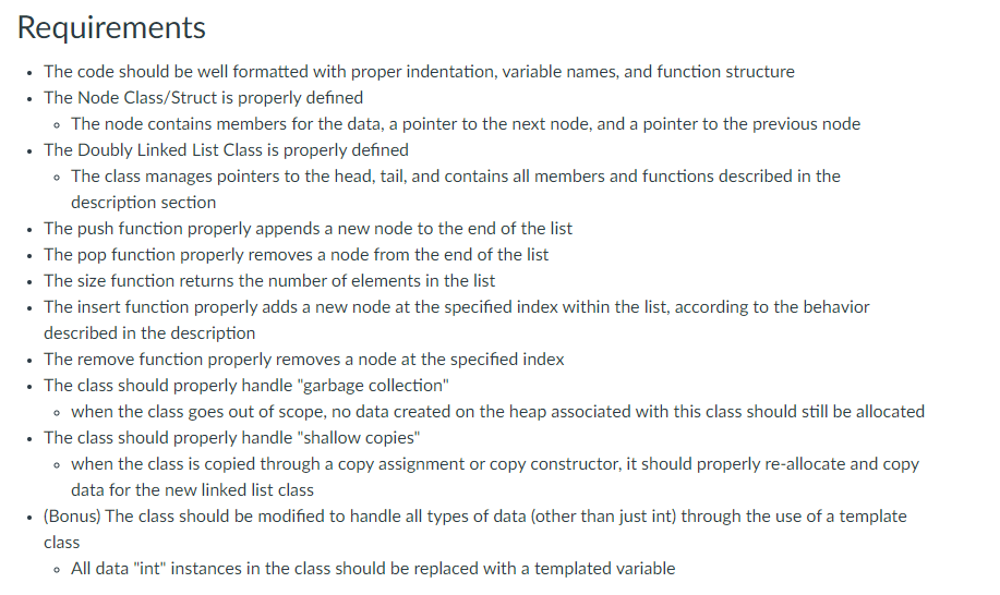 Part I The Essentials You Will Create A Class To Manage A Doubly Linked List Of Integers Your Class Should Only Have 3