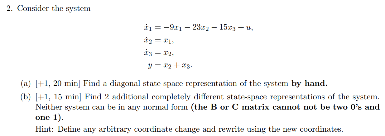 2 Consider The System 9x1 23x2 15x3 U X2 X1 X3 X2 Y X2 X3 A 1 20 Min Find A Diagonal Stat 1