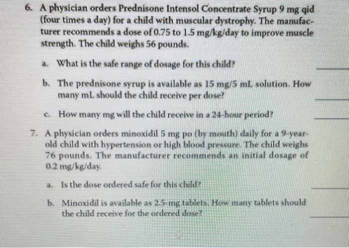 6 A Physician Orders Prednisone Intensol Concentrate Syrup 9 Mg Qid Four Times A Day For A Child With Muscular Dystro 1
