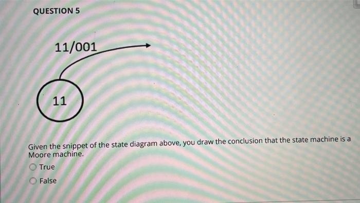 Question 5 11 001 11 Given The Snippet Of The State Diagram Above You Draw The Conclusion That The State Machine Is A M 1