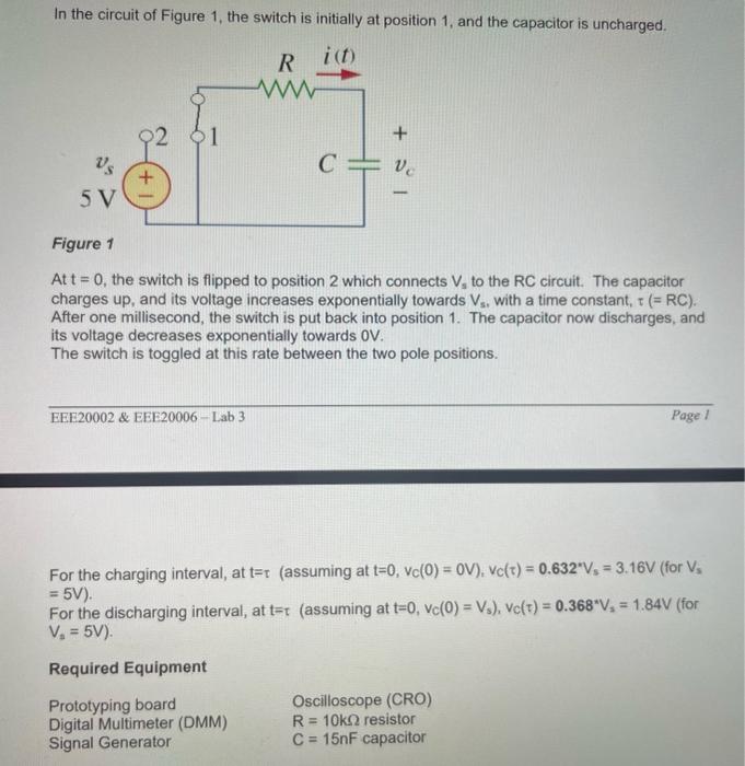 In The Circuit Of Figure 1 The Switch Is Initially At Position 1 And The Capacitor Is Uncharged R I T C Ve 5 V Fig 1