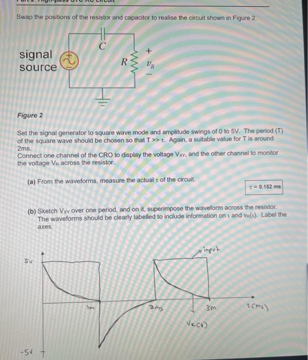 In The Circuit Of Figure 1 The Switch Is Initially At Position 1 And The Capacitor Is Uncharged R I T C Ve 5 V Fig 2
