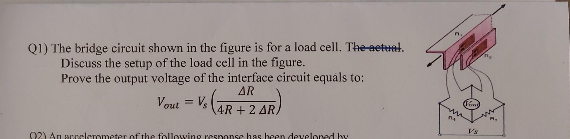Q1 The Bridge Circuit Shown In The Figure Is For A Load Cell The Actual Discuss The Setup Of The Load Cell In The Fig 1