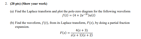 2 20 Pts Show Your Work A Find The Laplace Transform And Plot The Pole Zero Diagram For The Following Waveform F 1