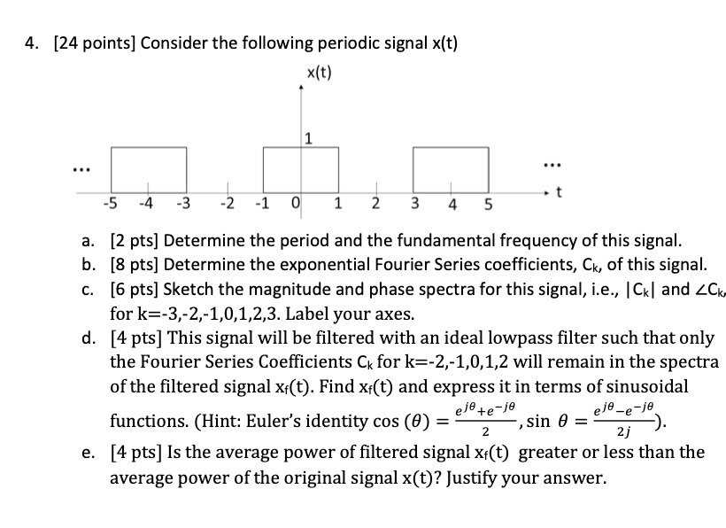 4 24 Points Consider The Following Periodic Signal X T X T 1 T 5 4 3 2 1 0 1 2 3 4 5 A 2 Pts Determine 1
