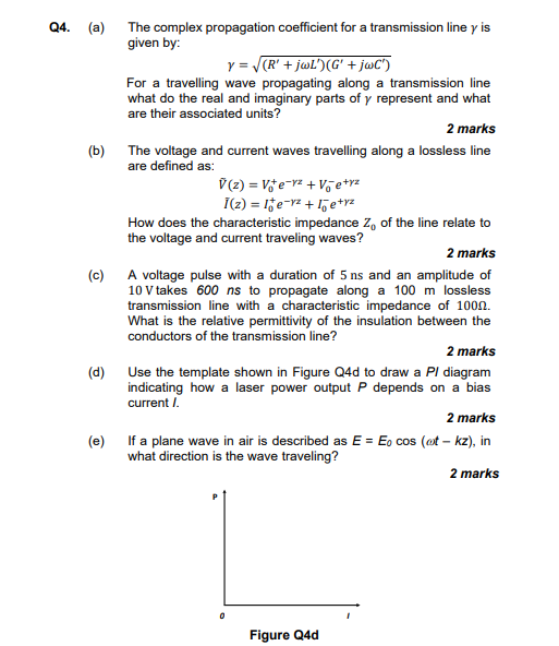 Q4 A The Complex Propagation Coefficient For A Transmission Line Y Is Given By Y R Jwl G Jwc For A Tra 1