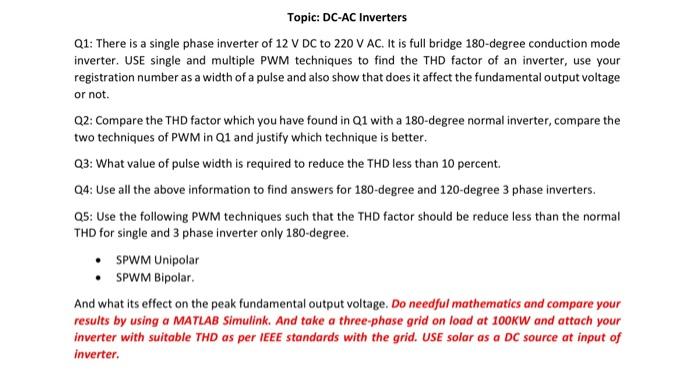 Topic Dc Ac Inverters Q1 There Is A Single Phase Inverter Of 12 V Dc To 220 V Ac It Is Full Bridge 180 Degree Conduct 1