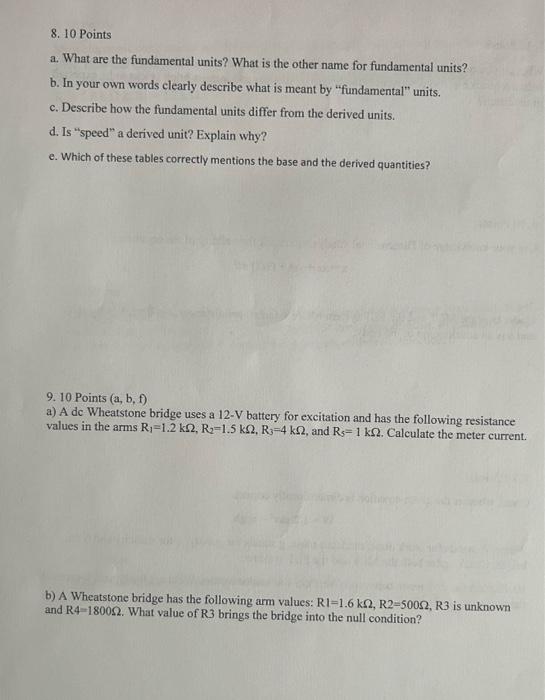 8 10 Points A What Are The Fundamental Units What Is The Other Name For Fundamental Units B In Your Own Words Clear 1