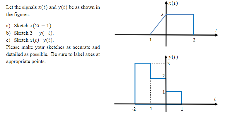 Let The Signals X T And Y T Be As Shown In The Figures A Sketch X 2t 1 B Sketch 3 Y T C Sketch X T Y T P 1