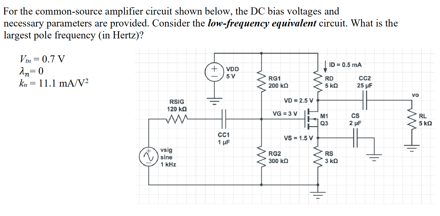 For The Common Source Amplifier Circuit Shown Below The Dc Bias Voltages And Necessary Parameters Are Provided Conside 1