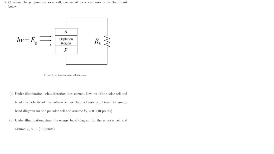 2 Consider The Pn Junction Solar Cell Connected To A Load Resistor In The Circuit Below N Hv Eg Depletion Region P Fi 1
