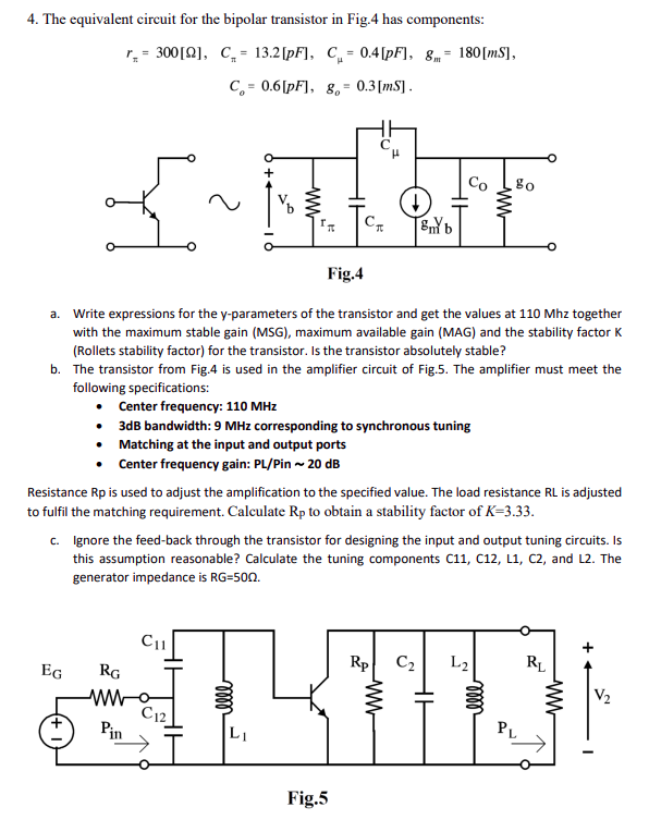 4 The Equivalent Circuit For The Bipolar Transistor In Fig 4 Has Components R 300 2 C 13 2 Pf C 0 4 Pf 1