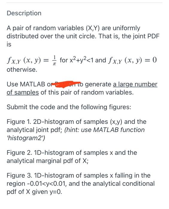 Description A Pair Of Random Variables X Y Are Uniformly Distributed Over The Unit Circle That Is The Joint Pdf Is F 1