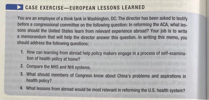Case Exercise European Lessons Learned You Are An Employee Of A Think Tank In Washington Dc The Director Has Been Aske 1