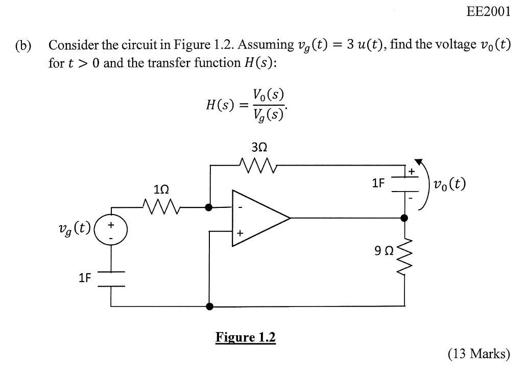 Ee2001 B Consider The Circuit In Figure 1 2 Assuming Vg T 3 U T Find The Voltage Vo T For T 0 And The Transf 1