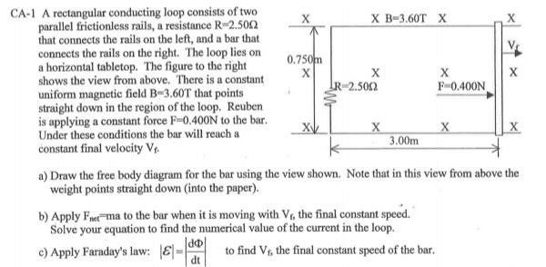 X B 3 60t X 0 750m X X X Ca 1 A Rectangular Conducting Loop Consists Of Two Parallel Frictionless Rails A Resistance R 1
