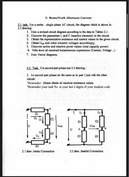 Ii Homework Alternate Current 2 1 Task For A Series Single Phase Ac Circuit The Diagram Vhich Is Shown In 2 1 Draving 1
