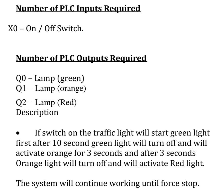 Number Of Plc Inputs Required Xo On Off Switch Number Of Plc Outputs Required Q0 Lamp Green Q1 Lamp Orange 1