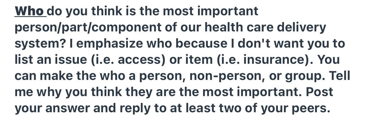 Who Do You Think Is The Most Important Person Part Component Of Our Health Care Delivery System I Emphasize Who Because 1