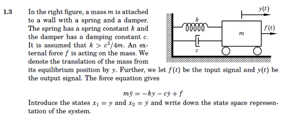 1 3 F T M In The Right Figure A Mass M Is Attached To A Wall With A Spring And A Damper The Spring Has A Spring Const 1
