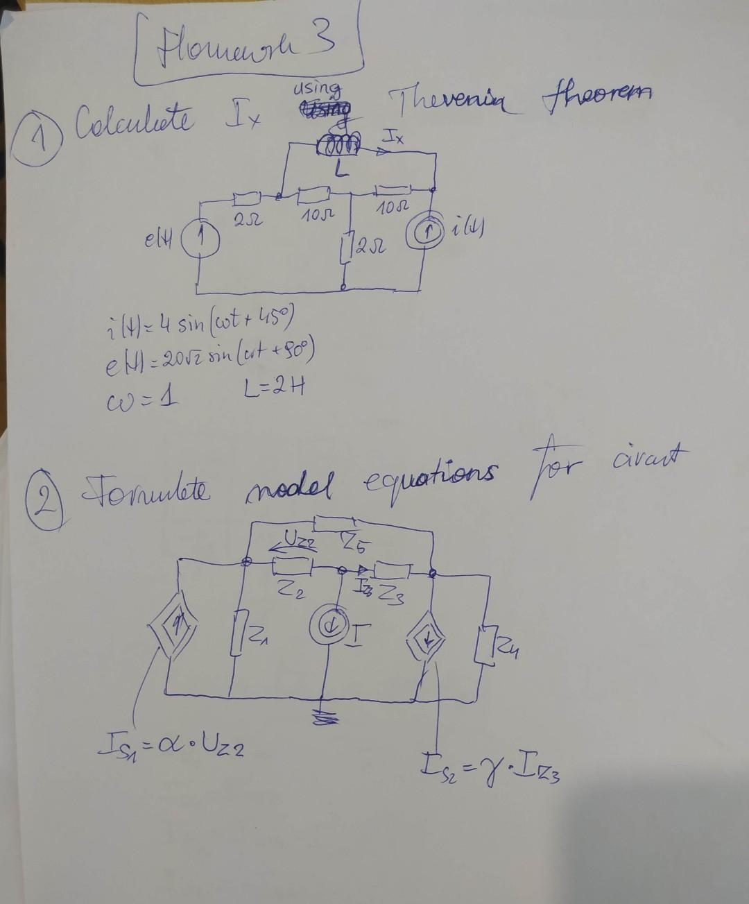 Flomash 3 Colculate Iting Thevenia Theorem Comm Ix L 10522 22 Elt 1 Dilsy I 4 4 Sin Wt 45 Eh 20 2 Sin Evt 1