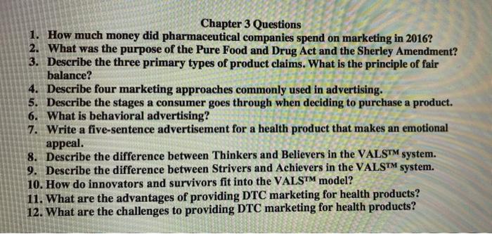Chapter 3 Questions 1 How Much Money Did Pharmaceutical Companies Spend On Marketing In 2016 2 What Was The Purpose O 1