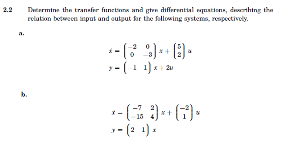 2 2 Determine The Transfer Functions And Give Differential Equations Describing The Relation Between Input And Output F 1
