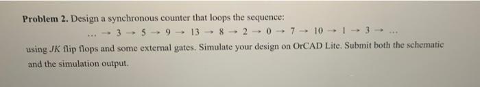 Problem 2 Design A Synchronous Counter That Loops The Sequence 3 5 9 24 1382 07 10 13 Using Jk Flip Flops And Some Ext 1