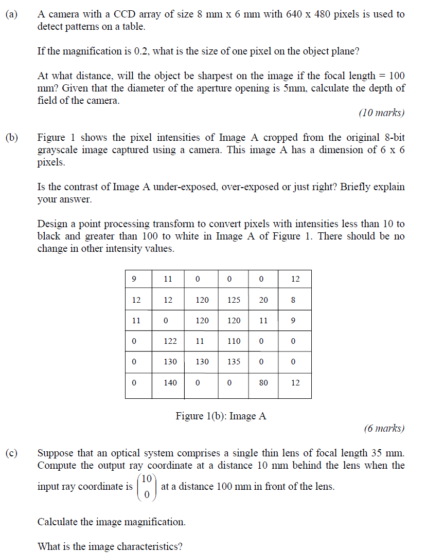 A A Camera With A Ccd Array Of Size 8 Mm X 6 Mm With 640 X 480 Pixels Is Used To Detect Patterns On A Table If The Ma 1