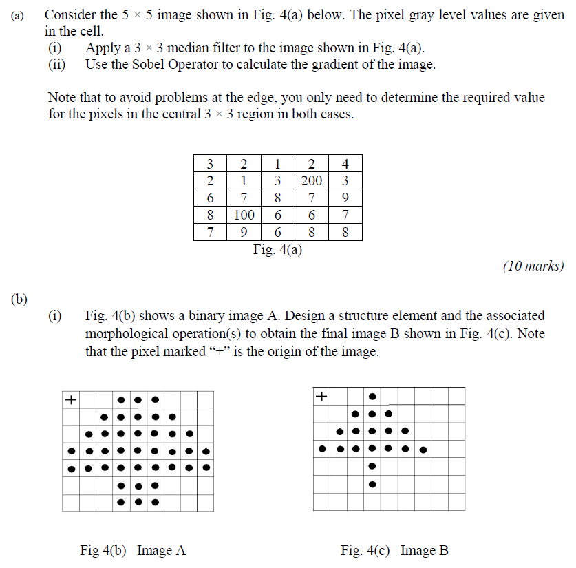 A Consider The 5 5 Image Shown In Fig 4 A Below The Pixel Gray Level Values Are Given In The Cell 1 Apply A 3 1