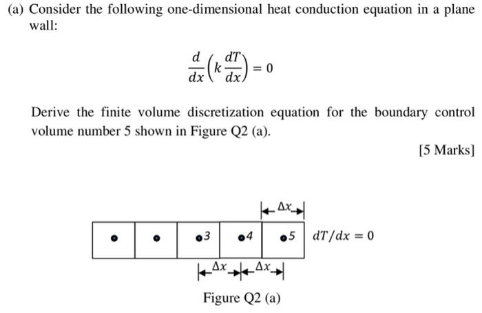 A Consider The Following One Dimensional Heat Conduction Equation In A Plane Wall D Kx 0 Dx Derive The Finite Vol 1