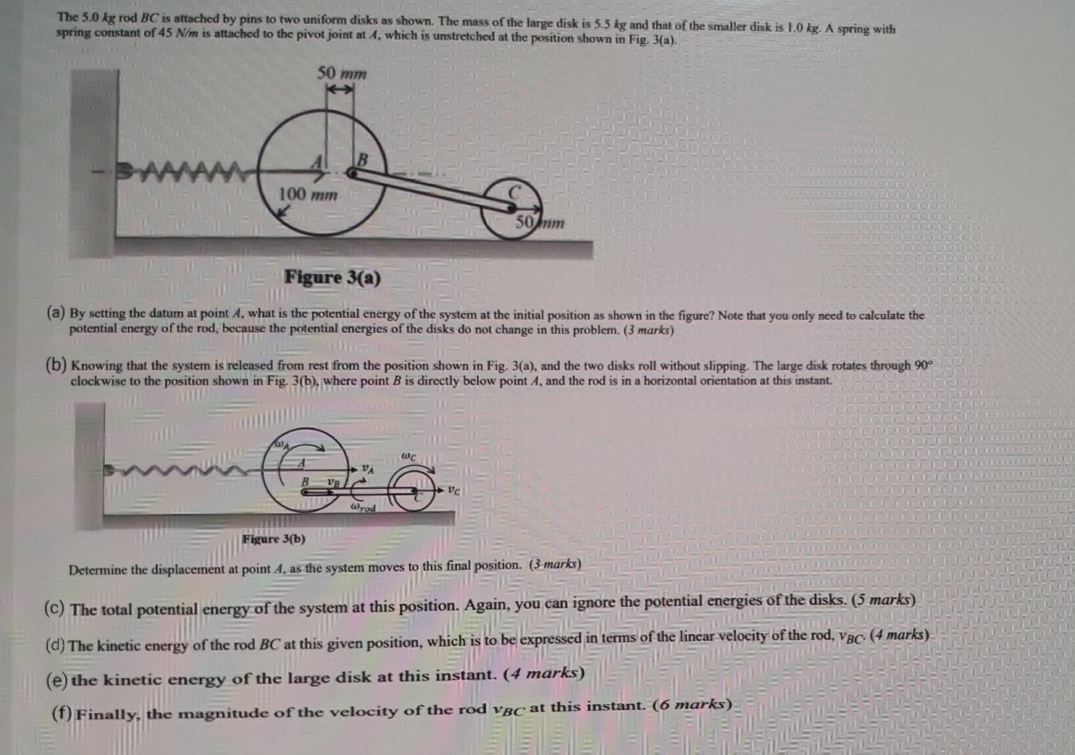 Wa F Wc Vc Wrod Figure 3 B Determine The Displacement At Point A As The System Moves To This Final Position 3 Marks 2