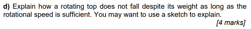 D Explain How A Rotating Top Does Not Fall Despite Its Weight As Long As The Rotational Speed Is Sufficient You May Wa 1