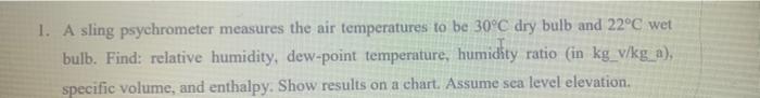 1 A Sling Psychrometer Measures The Air Temperatures To Be 30 C Dry Bulb And 22 C Wet Bulb Find Relative Humidity De 1
