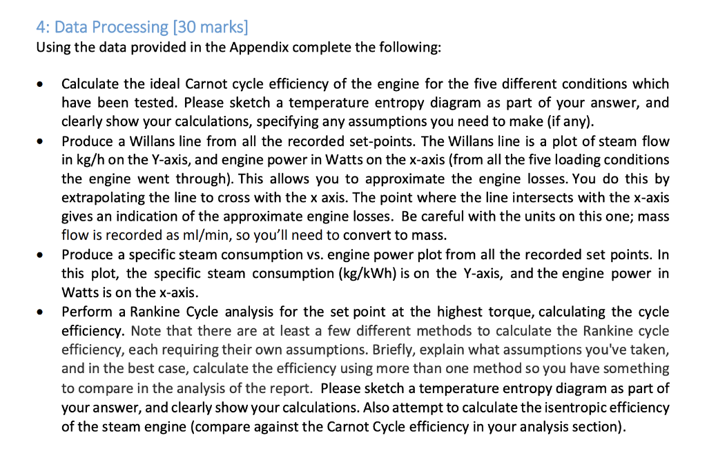 4 Data Processing 30 Marks Using The Data Provided In The Appendix Complete The Following Calculate The Ideal Carnot 1