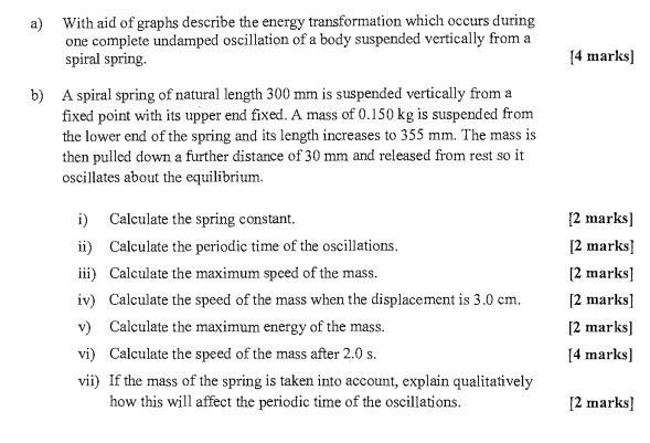 A With Aid Of Graphs Describe The Energy Transformation Which Occurs During One Complete Undamped Oscillation Of A Body 1